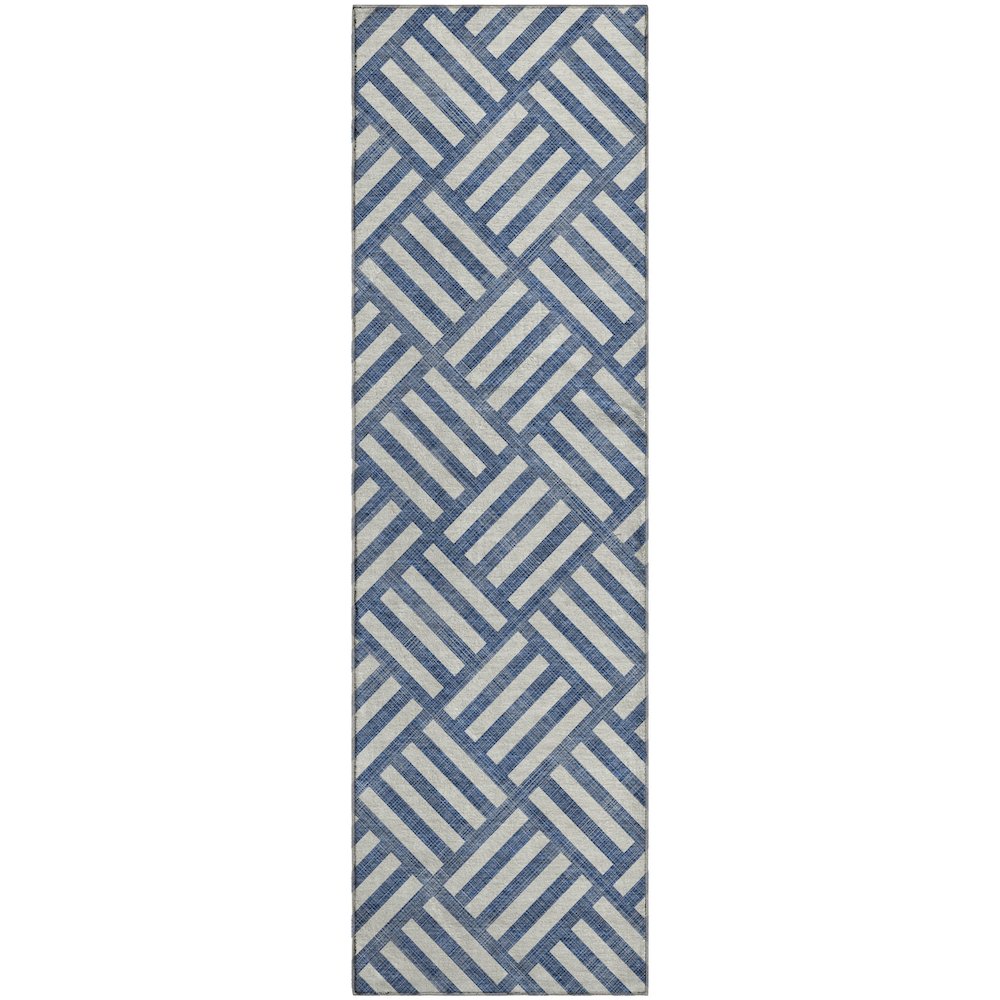Premium Machine Washable Mayfield  Navy 2'3" x 7'6" Runner Rug. Picture 1