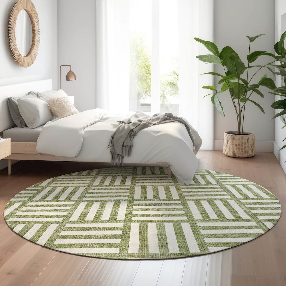 Premium Machine Washable Mayfield  Olive 8' x 8' Round Rug. Picture 5