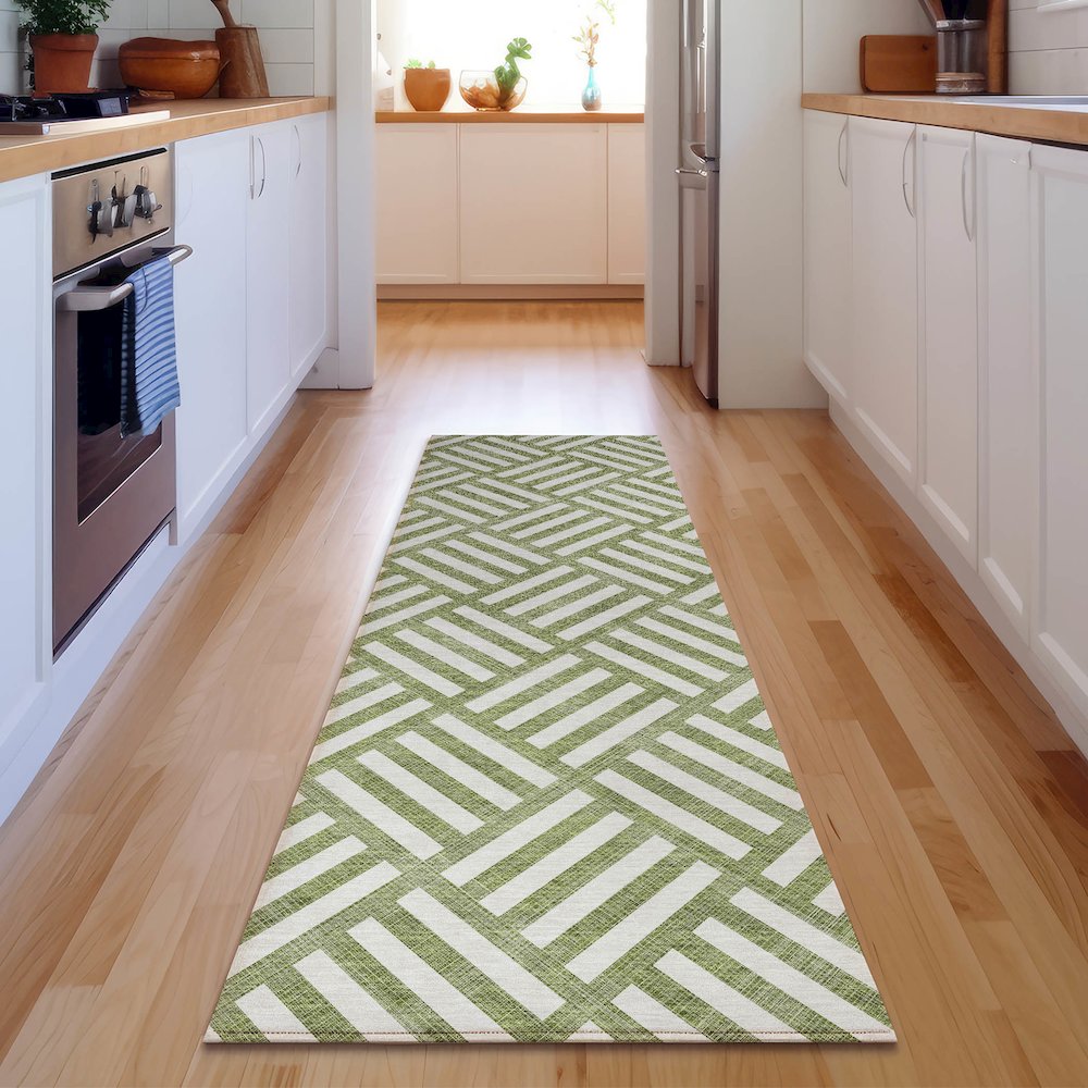 Premium Machine Washable Mayfield  Olive 2'3" x 7'6" Runner Rug. Picture 5