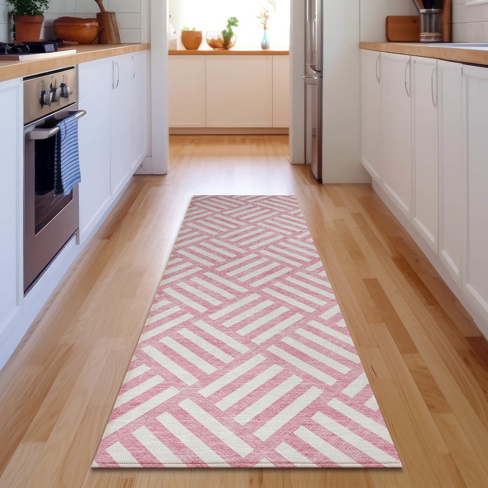 Premium Machine Washable Mayfield  Pink 2'3" x 7'6" Runner Rug. Picture 5