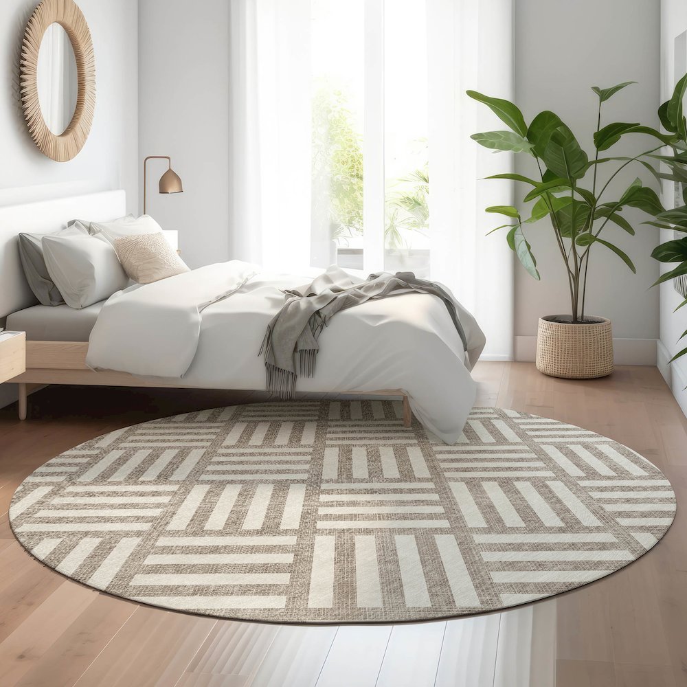Premium Machine Washable Mayfield  Taupe 8' x 8' Round Rug. Picture 5