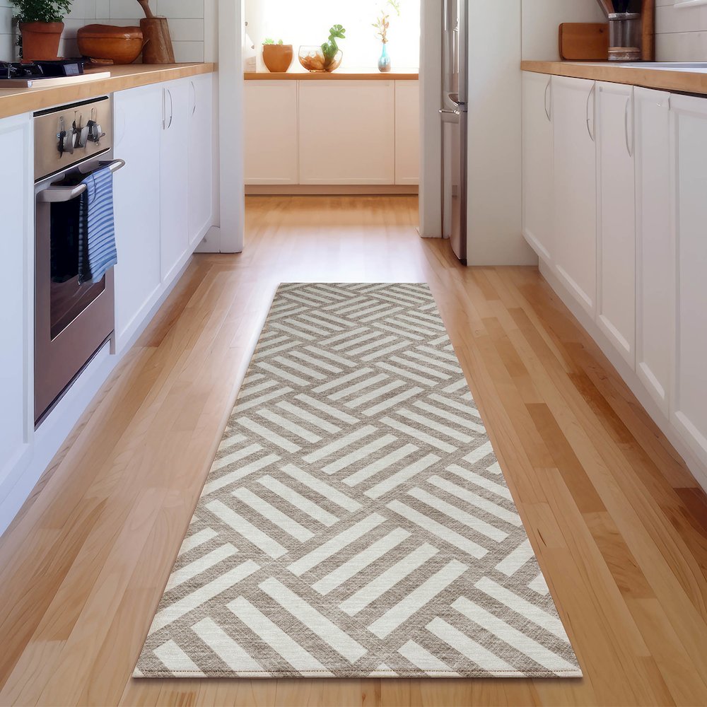 Premium Machine Washable Mayfield  Taupe 2'3" x 7'6" Runner Rug. Picture 5