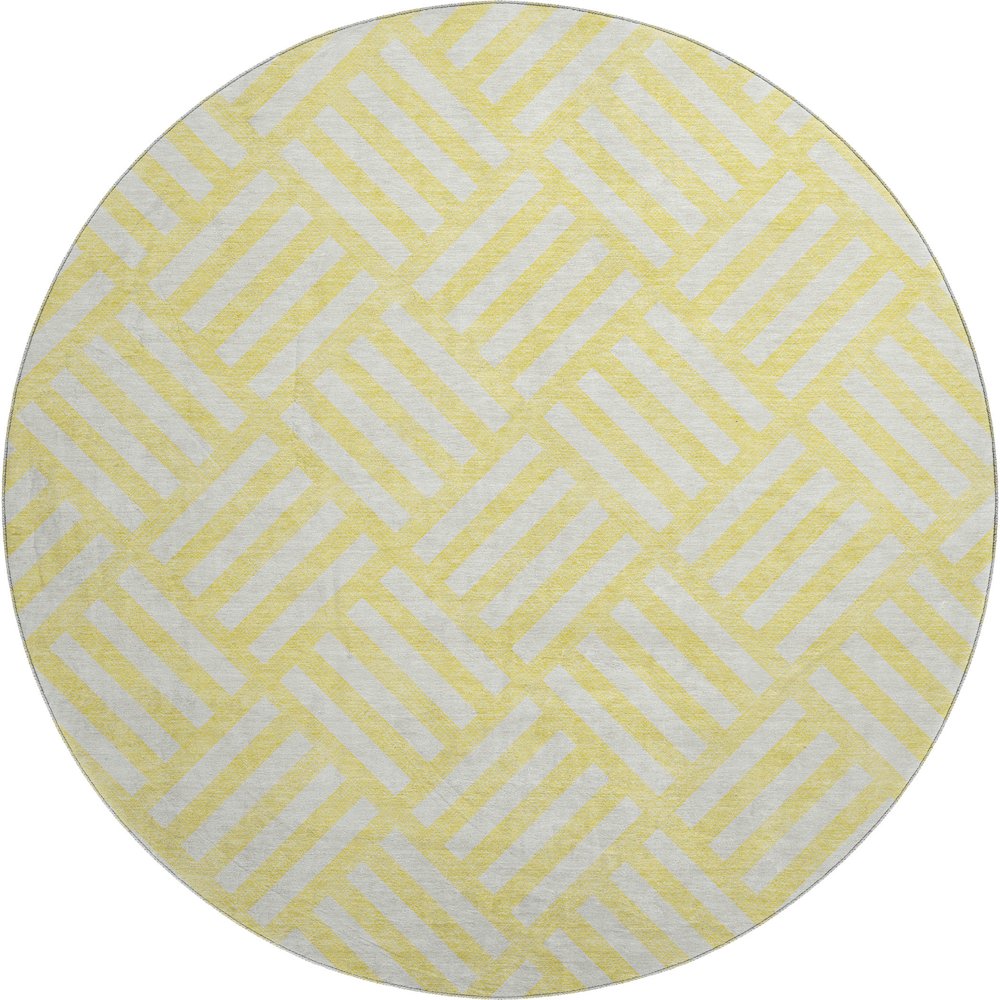 Premium Machine Washable Mayfield  Yellow 8' x 8' Round Rug. Picture 1