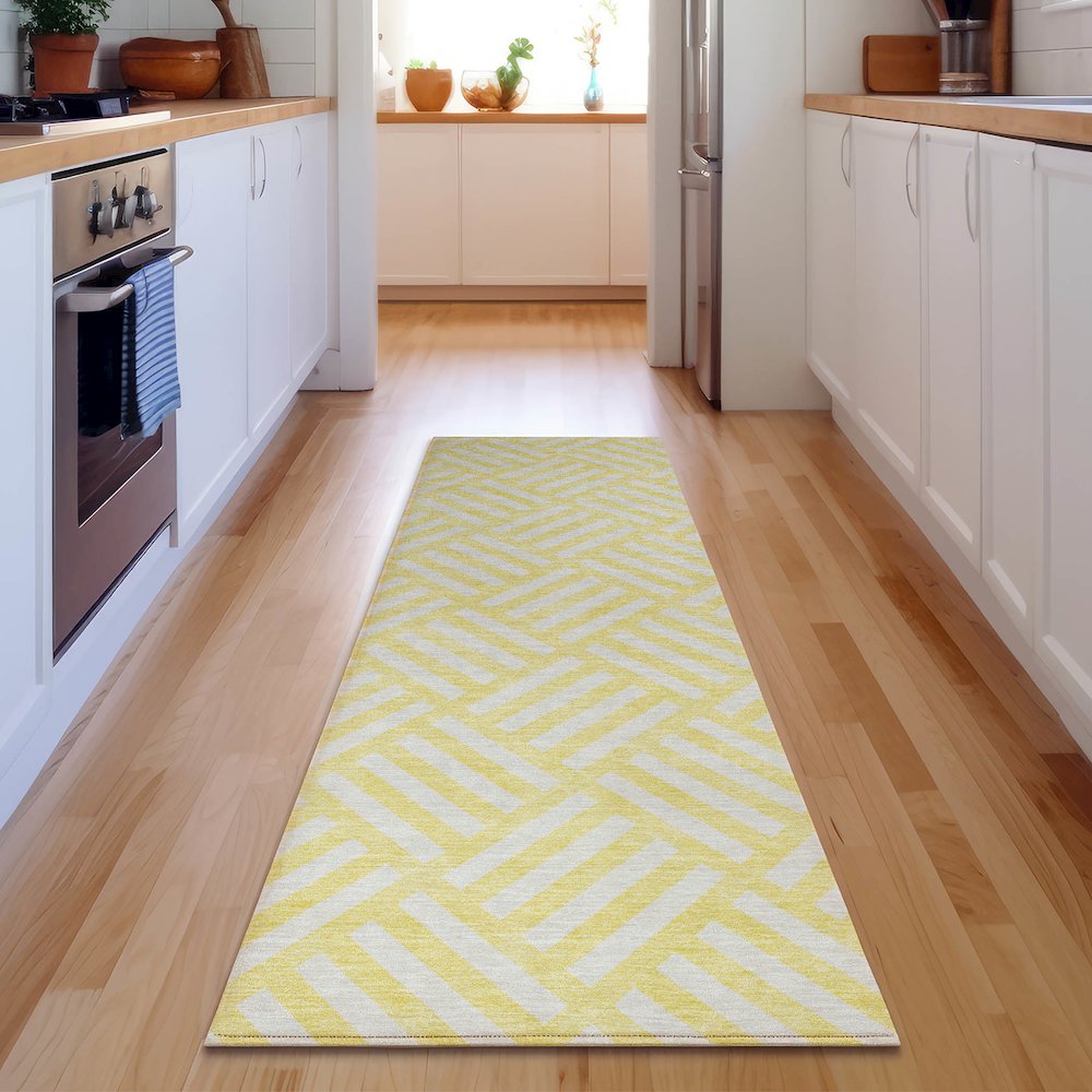 Premium Machine Washable Mayfield  Yellow 2'3" x 7'6" Runner Rug. Picture 5