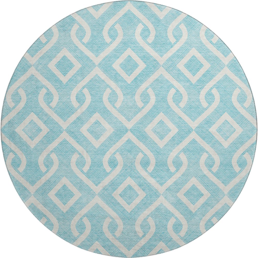 Premium Machine Washable Mayfield  Aqua 8' x 8' Round Rug. Picture 1