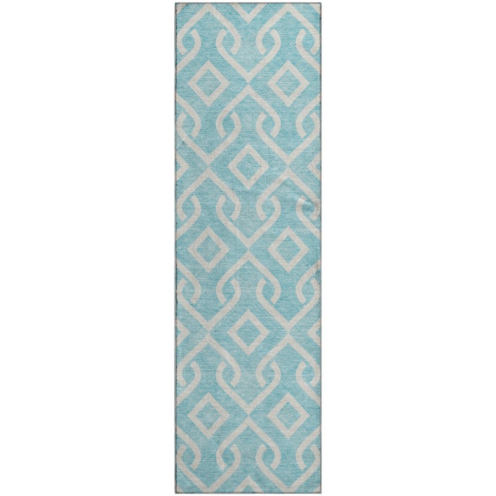 Premium Machine Washable Mayfield  Aqua 2'3" x 7'6" Runner Rug. Picture 1