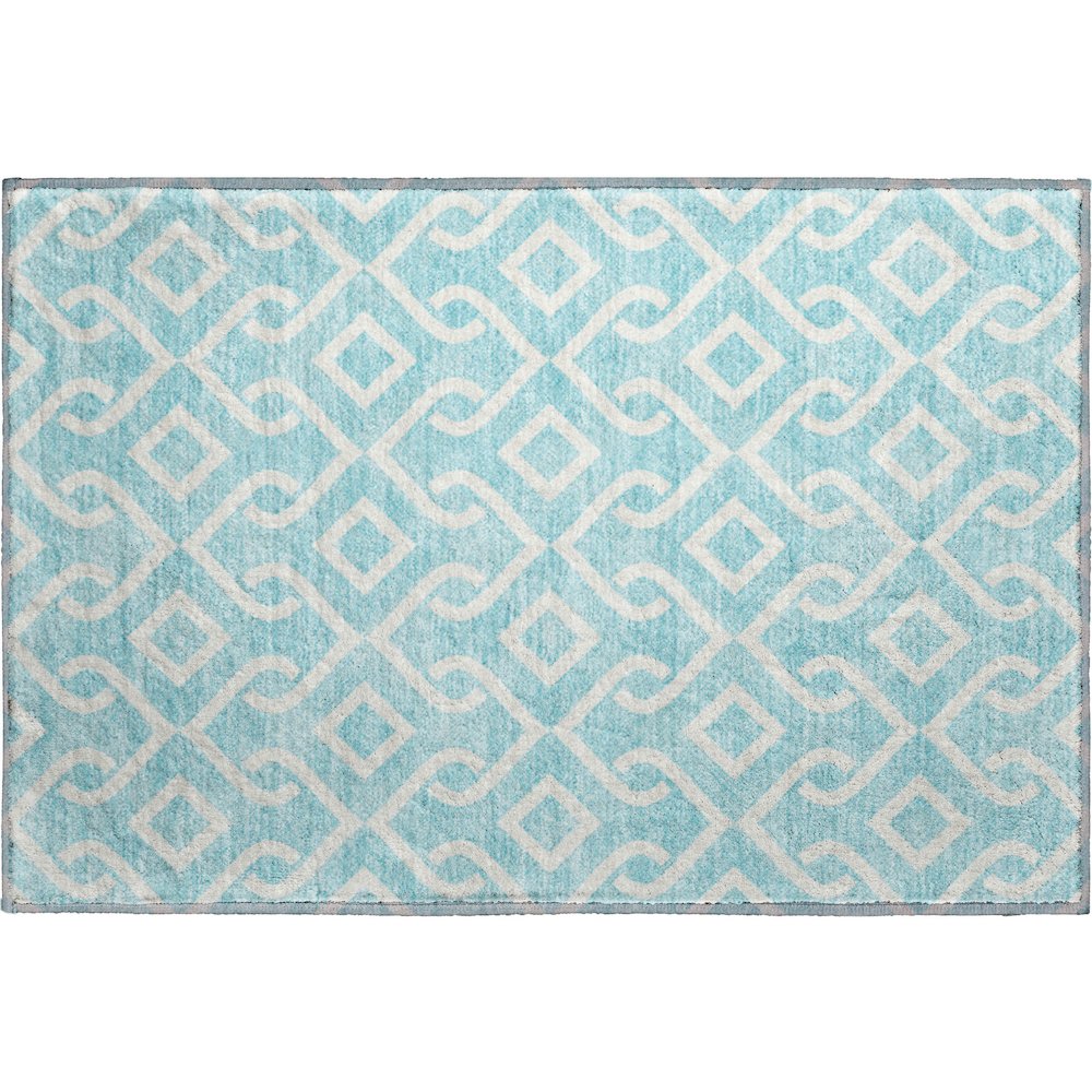 Premium Machine Washable Mayfield  Aqua 1'8" x 2'6" Rug. Picture 1