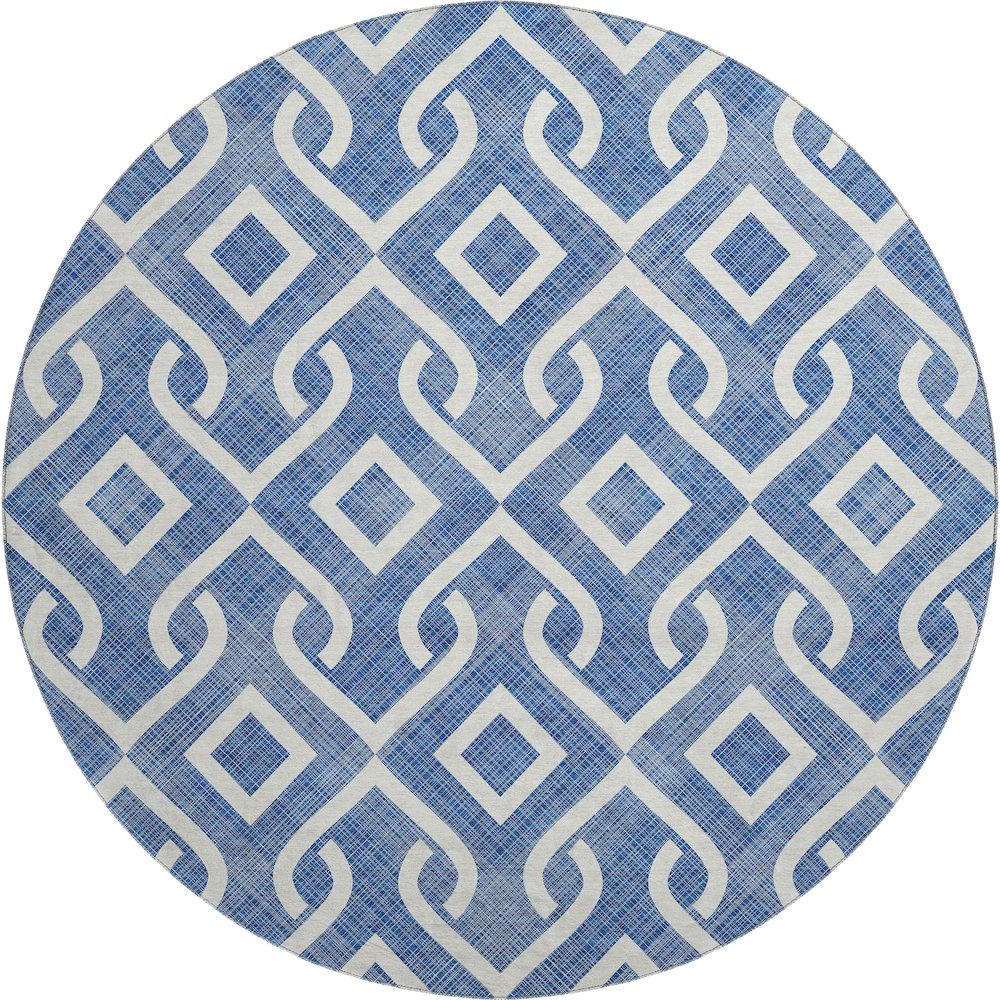Premium Machine Washable Mayfield  Blue 8' x 8' Round Rug. Picture 1