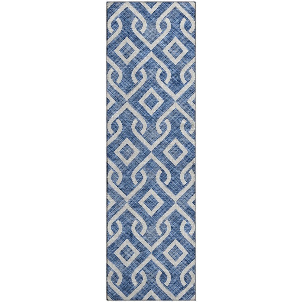 Premium Machine Washable Mayfield  Blue 2'3" x 7'6" Runner Rug. Picture 1