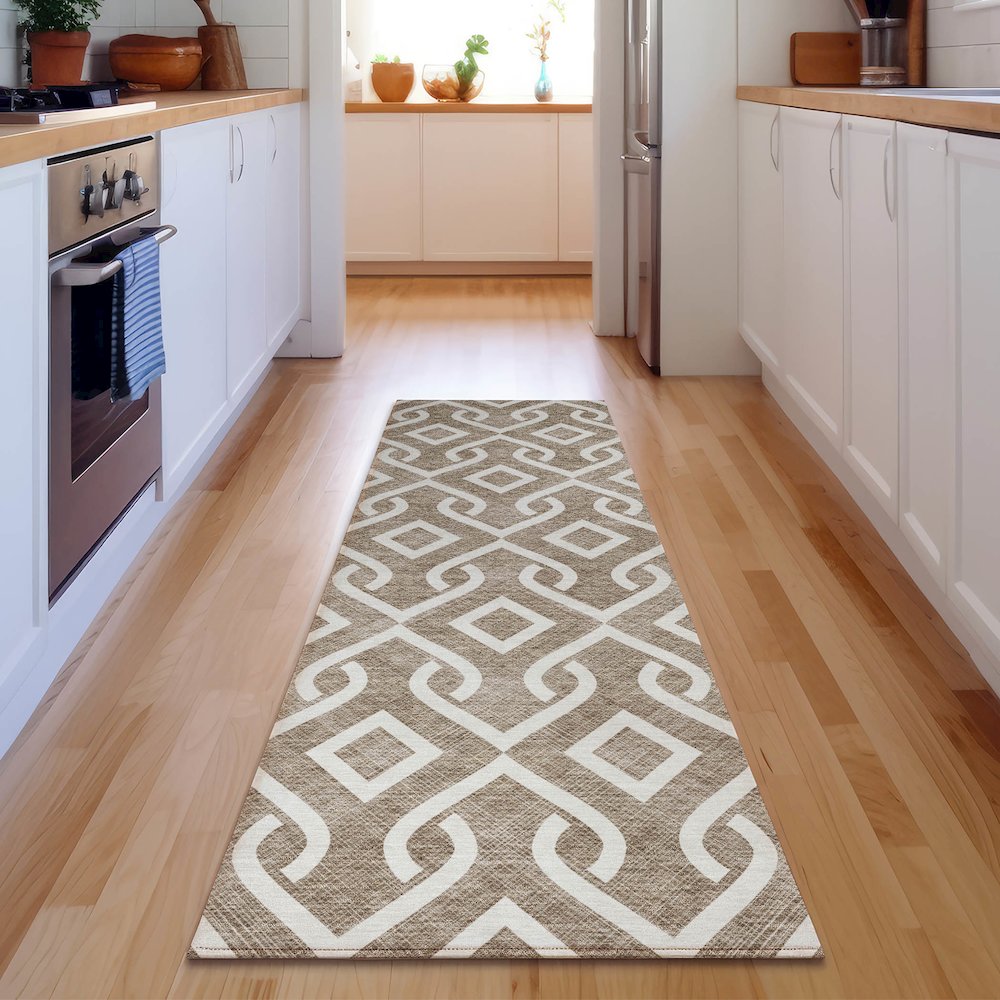 Premium Machine Washable Mayfield  Brown 2'3" x 7'6" Runner Rug. Picture 5