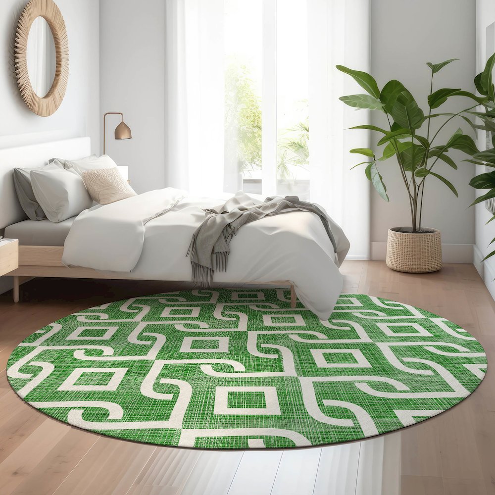 Premium Machine Washable Mayfield  Emerald 8' x 8' Round Rug. Picture 5