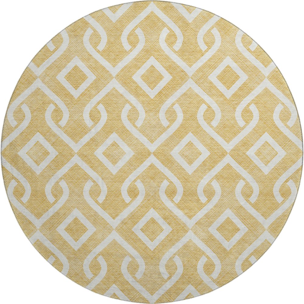 Premium Machine Washable Mayfield  Gold 8' x 8' Round Rug. Picture 1
