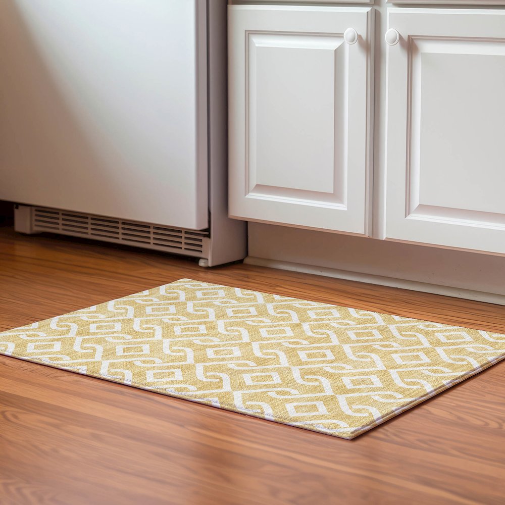 Premium Machine Washable Mayfield  Gold 1'8" x 2'6" Rug. Picture 5