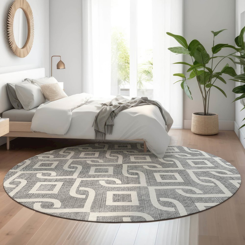 Premium Machine Washable Mayfield  Gray 8' x 8' Round Rug. Picture 5