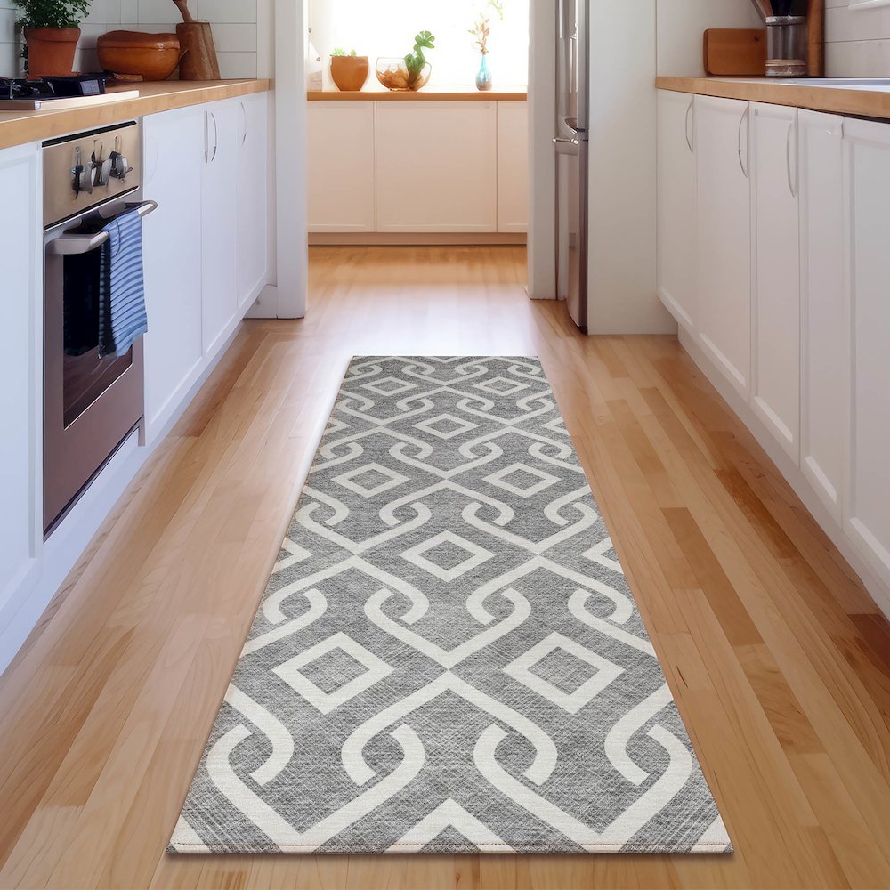 Premium Machine Washable Mayfield  Gray 2'3" x 7'6" Runner Rug. Picture 5