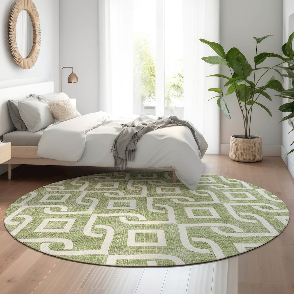 Premium Machine Washable Mayfield  Green 8' x 8' Round Rug. Picture 5