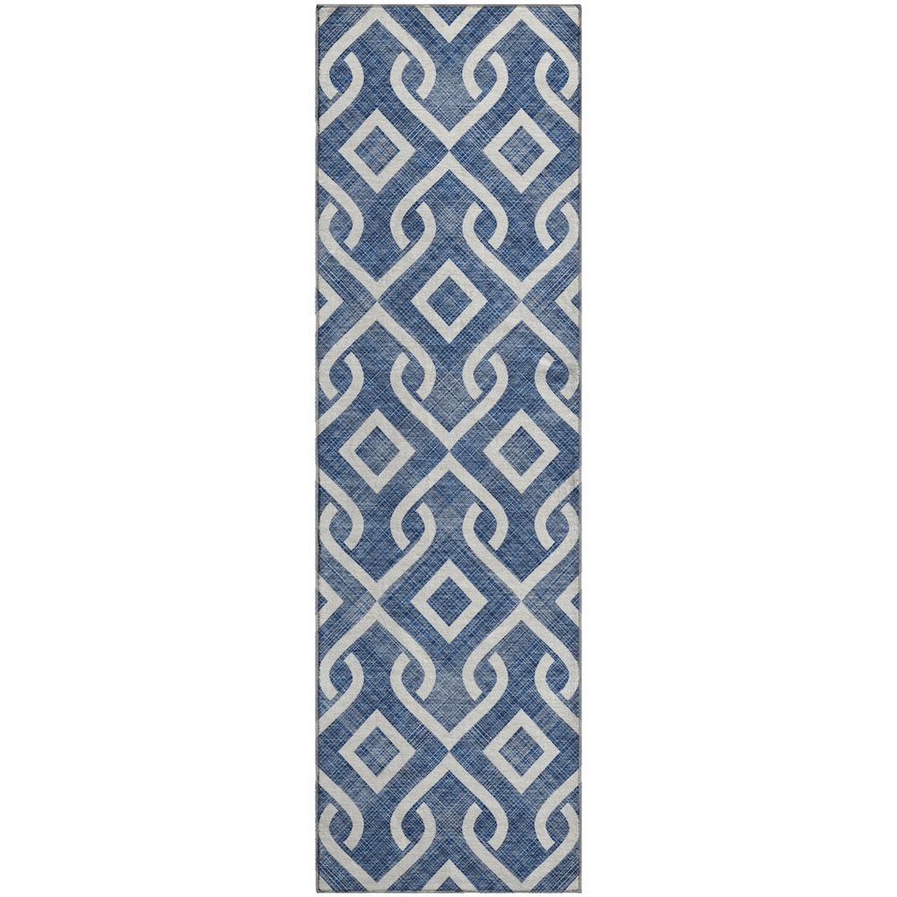 Premium Machine Washable Mayfield  Navy 2'3" x 7'6" Runner Rug. Picture 1