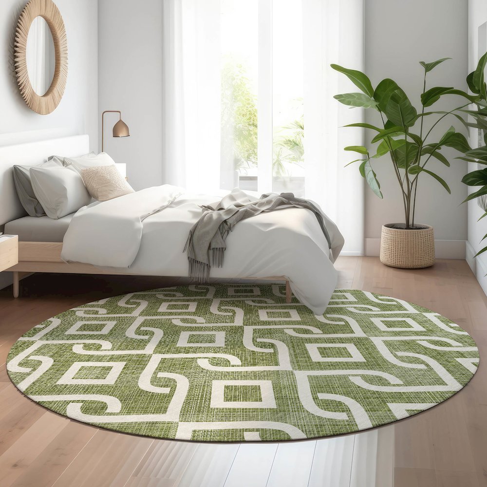 Premium Machine Washable Mayfield  Olive 8' x 8' Round Rug. Picture 5