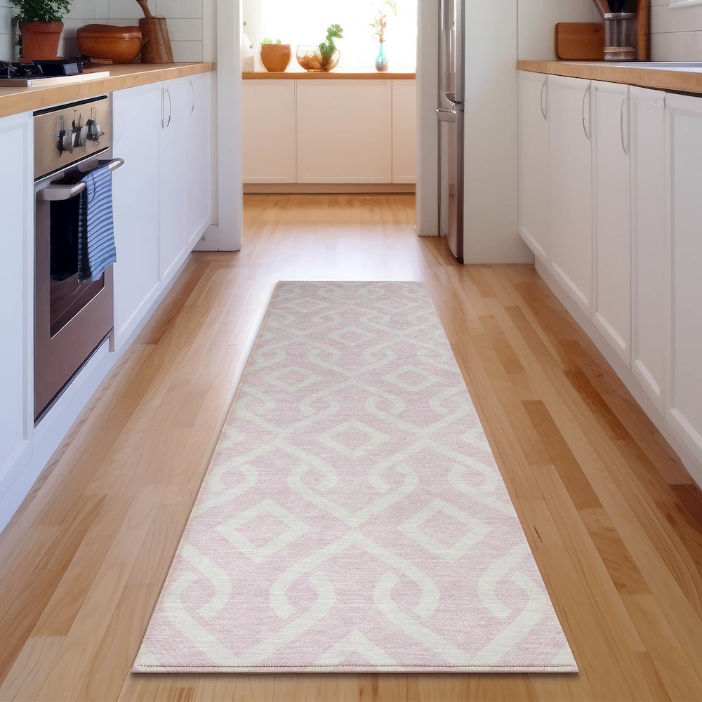 Premium Machine Washable Mayfield  Pink 2'3" x 7'6" Runner Rug. Picture 5