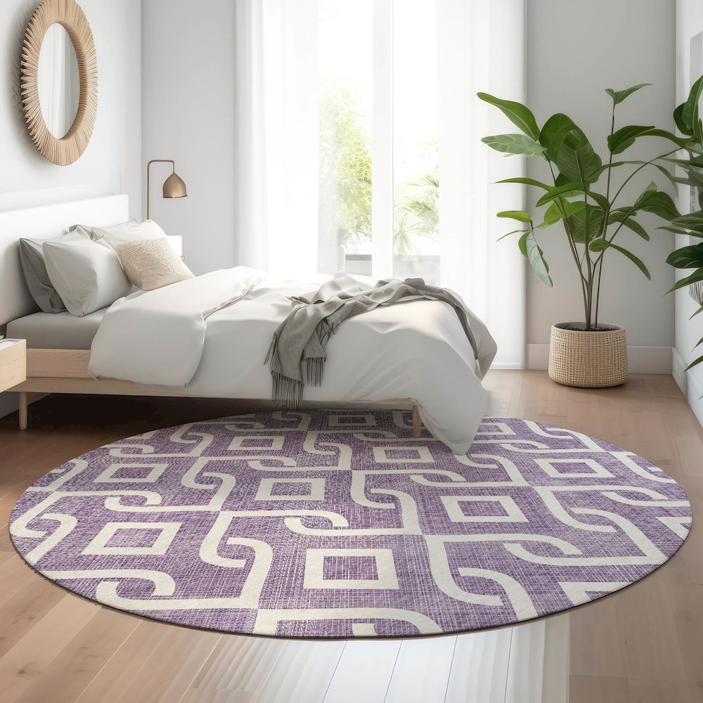 Premium Machine Washable Mayfield  Purple 8' x 8' Round Rug. Picture 5
