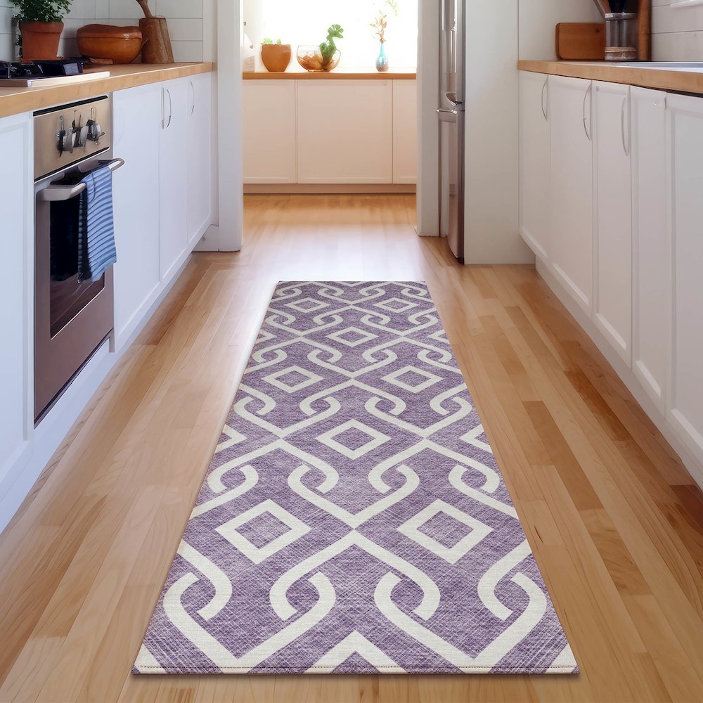 Premium Machine Washable Mayfield  Purple 2'3" x 7'6" Runner Rug. Picture 5