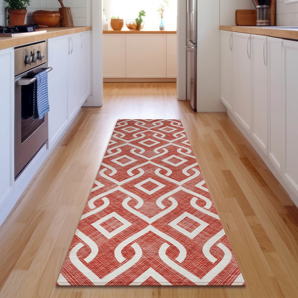 Premium Machine Washable Mayfield  Red 2'3" x 7'6" Runner Rug. Picture 5