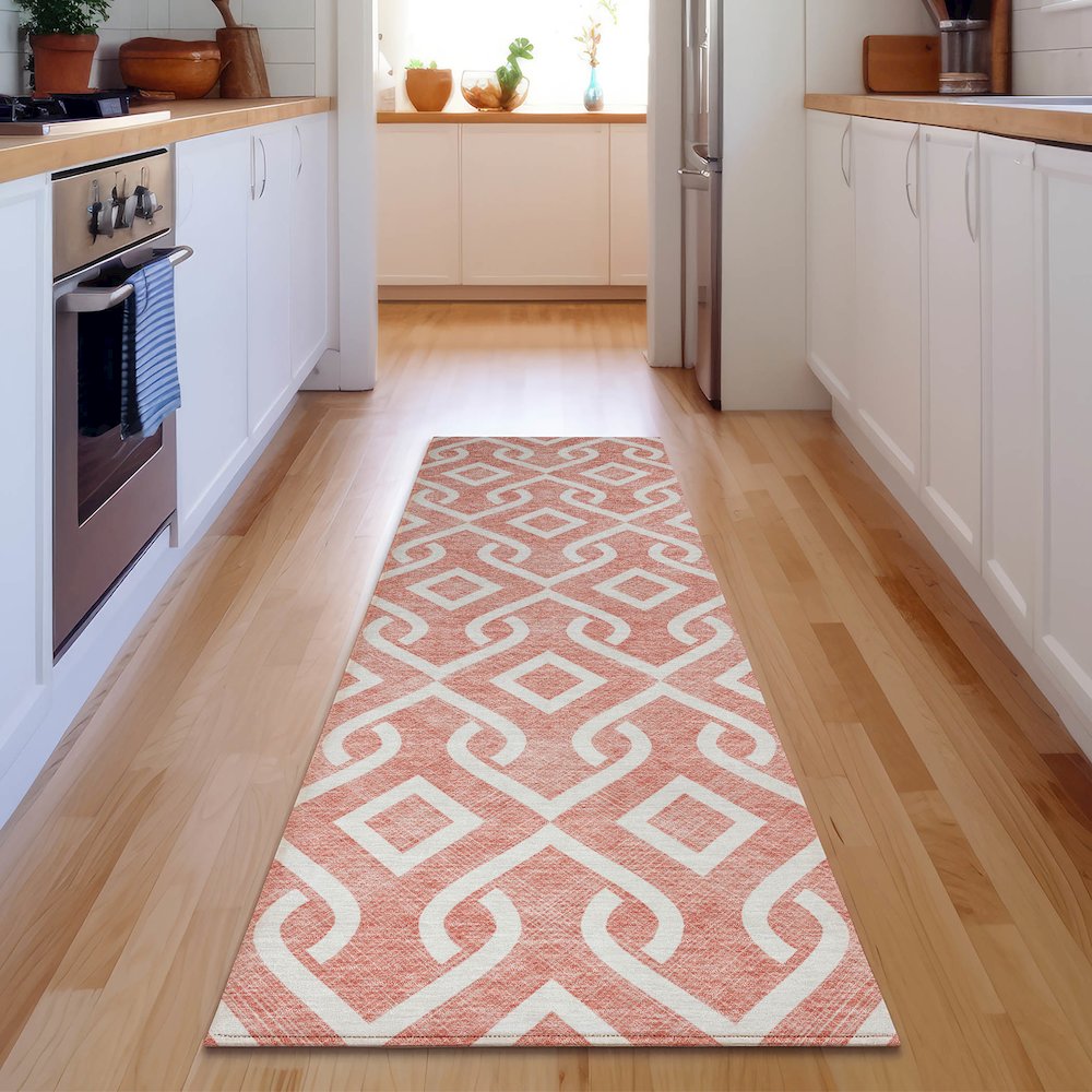 Premium Machine Washable Mayfield  Salmon 2'3" x 7'6" Runner Rug. Picture 5