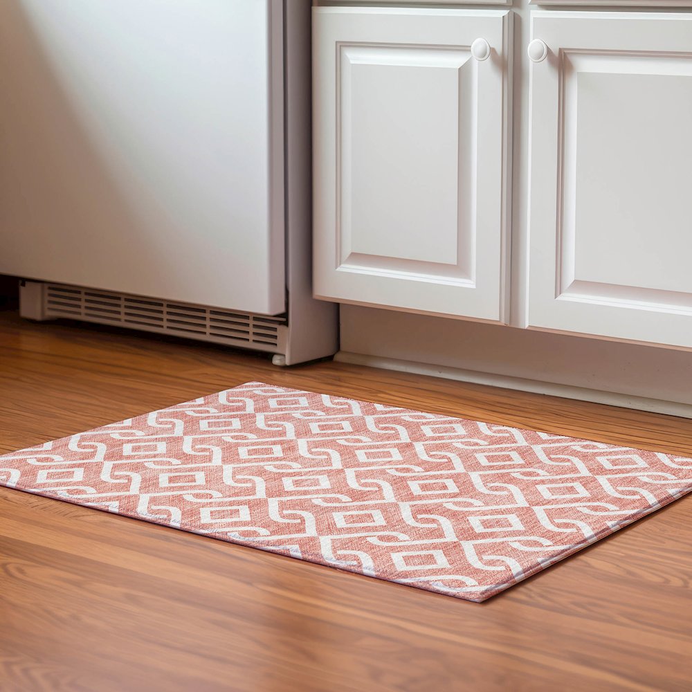 Premium Machine Washable Mayfield  Salmon 1'8" x 2'6" Rug. Picture 5