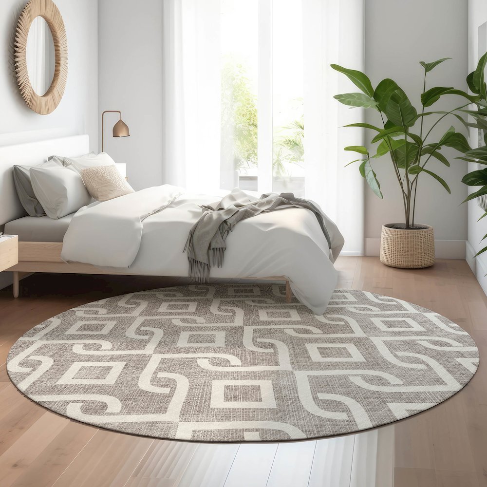 Premium Machine Washable Mayfield  Taupe 8' x 8' Round Rug. Picture 5