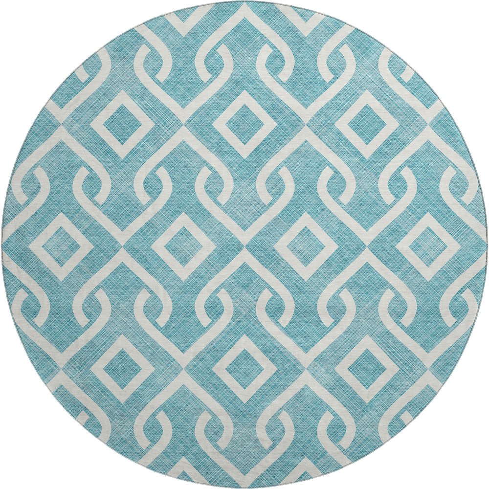 Premium Machine Washable Mayfield  Teal 8' x 8' Round Rug. Picture 1