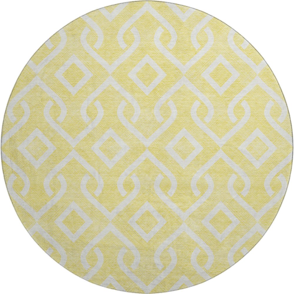 Premium Machine Washable Mayfield  Yellow 8' x 8' Round Rug. Picture 1