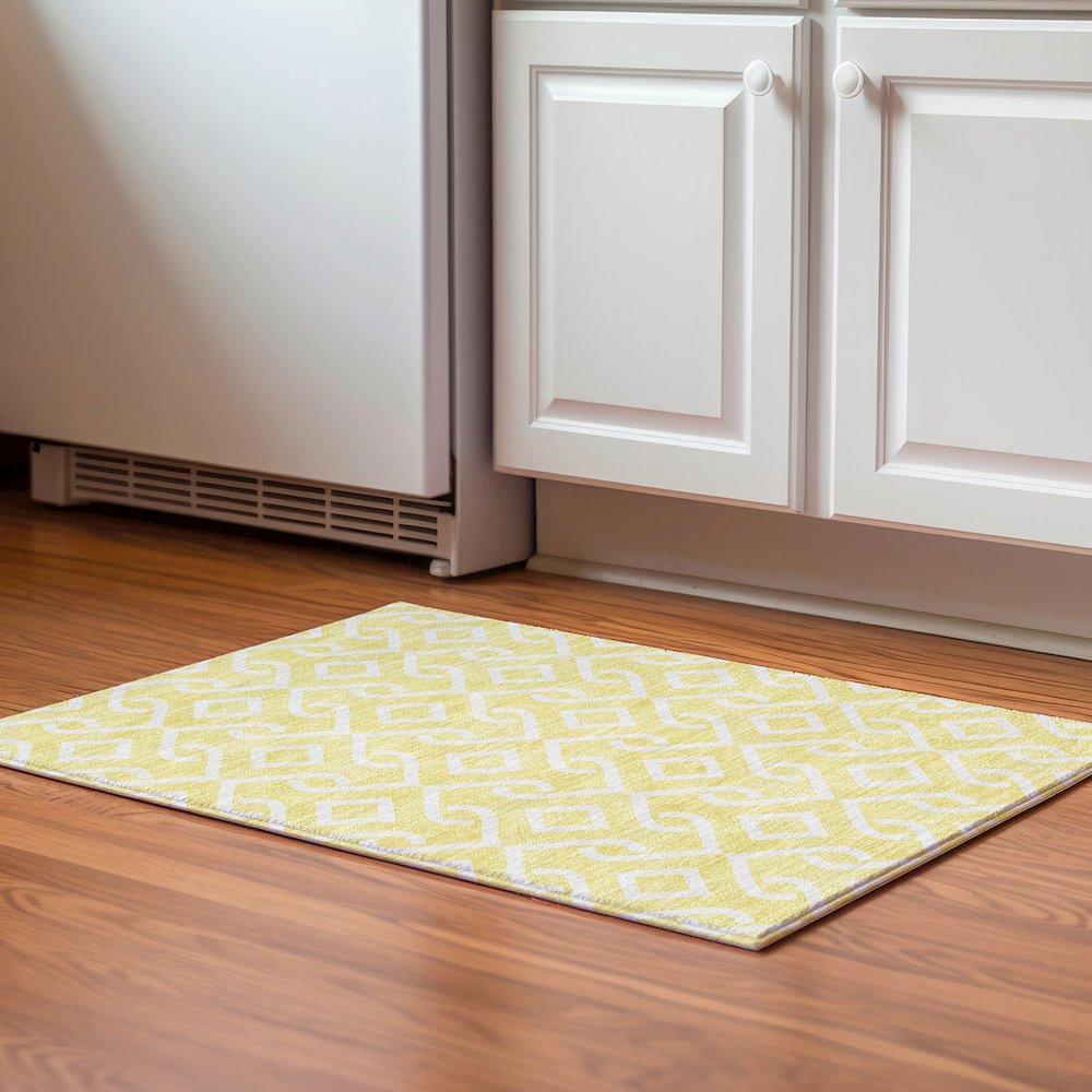 Premium Machine Washable Mayfield  Yellow 1'8" x 2'6" Rug. Picture 5