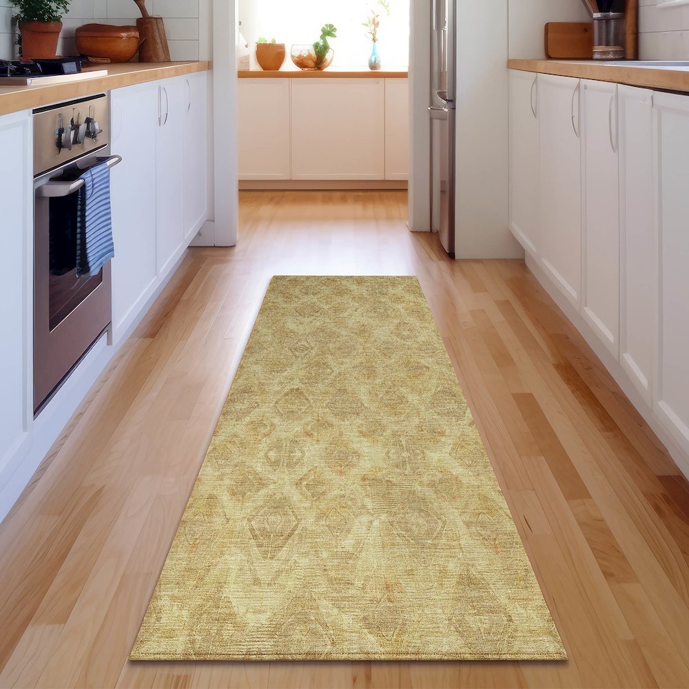 Premium Machine Washable Mayfield  Gold 2'3" x 7'6" Runner Rug. Picture 5
