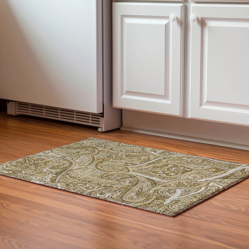 Premium Machine Washable Mayfield  Brown 1'8" x 2'6" Rug. Picture 5