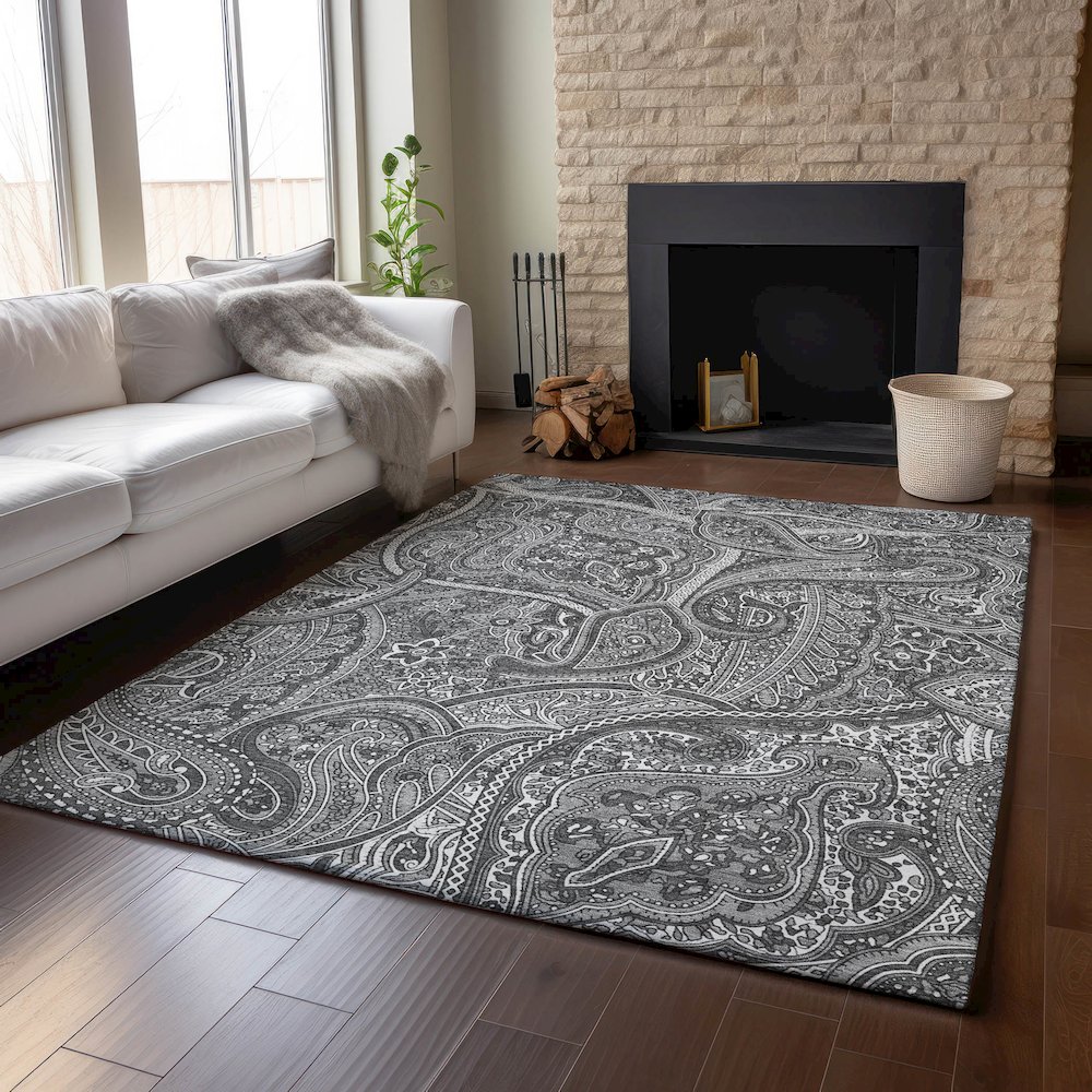 Premium Machine Washable Mayfield  Gray 2'6" x 3'10" Rug. Picture 6
