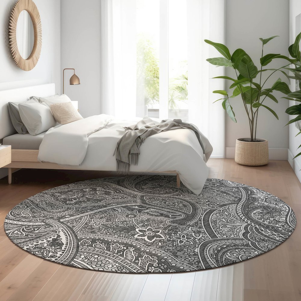 Premium Machine Washable Mayfield  Gray 8' x 8' Round Rug. Picture 5