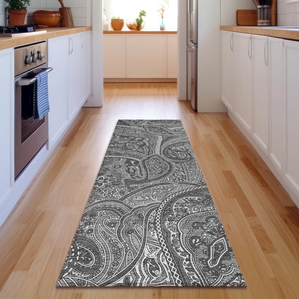 Premium Machine Washable Mayfield  Gray 2'3" x 7'6" Runner Rug. Picture 5