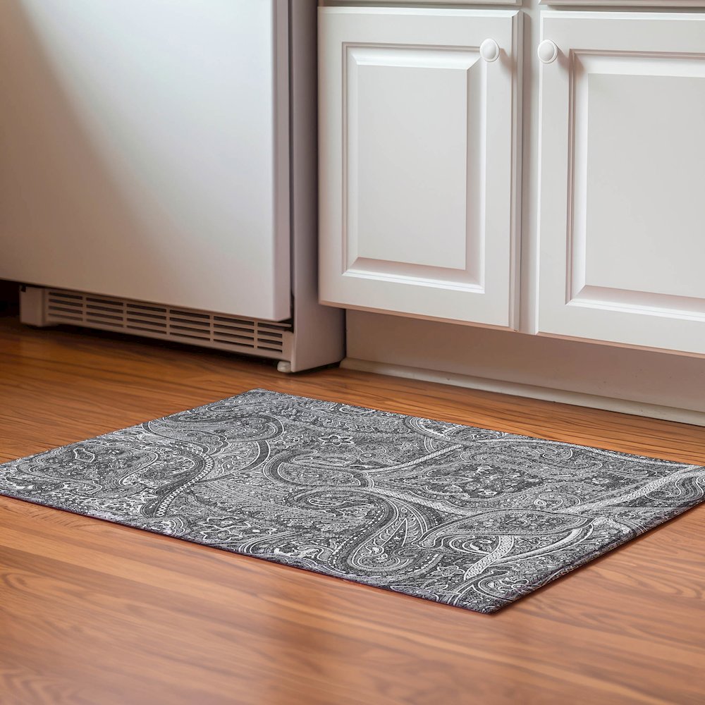 Premium Machine Washable Mayfield  Gray 1'8" x 2'6" Rug. Picture 5