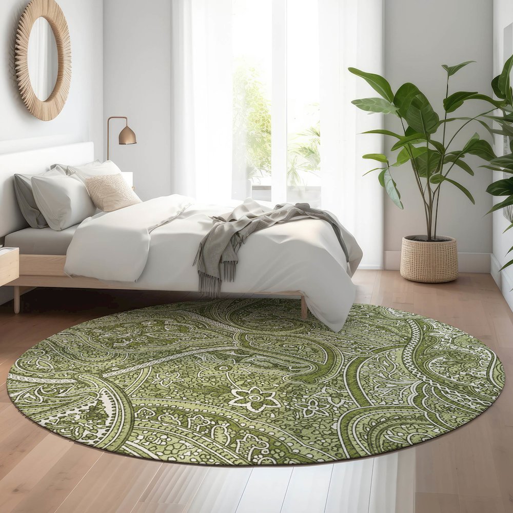 Premium Machine Washable Mayfield  Green 8' x 8' Round Rug. Picture 5