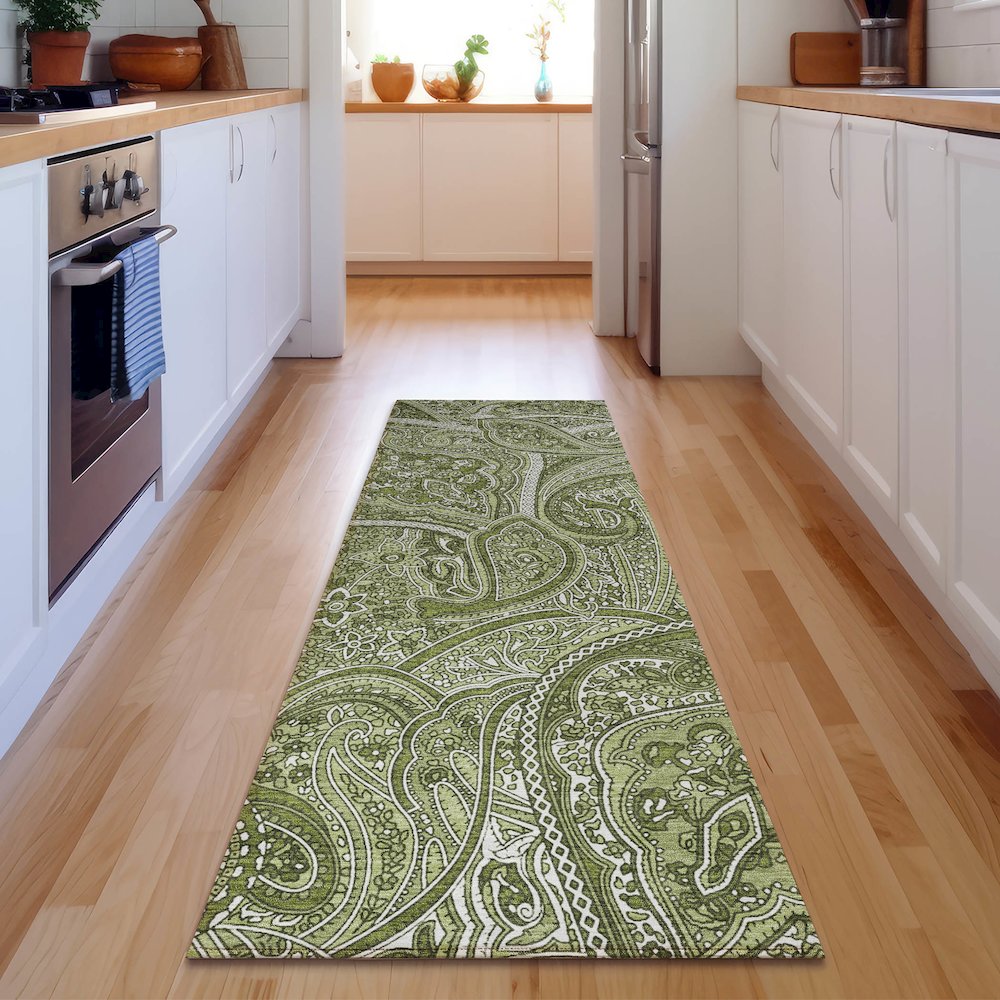 Premium Machine Washable Mayfield  Green 2'3" x 7'6" Runner Rug. Picture 5