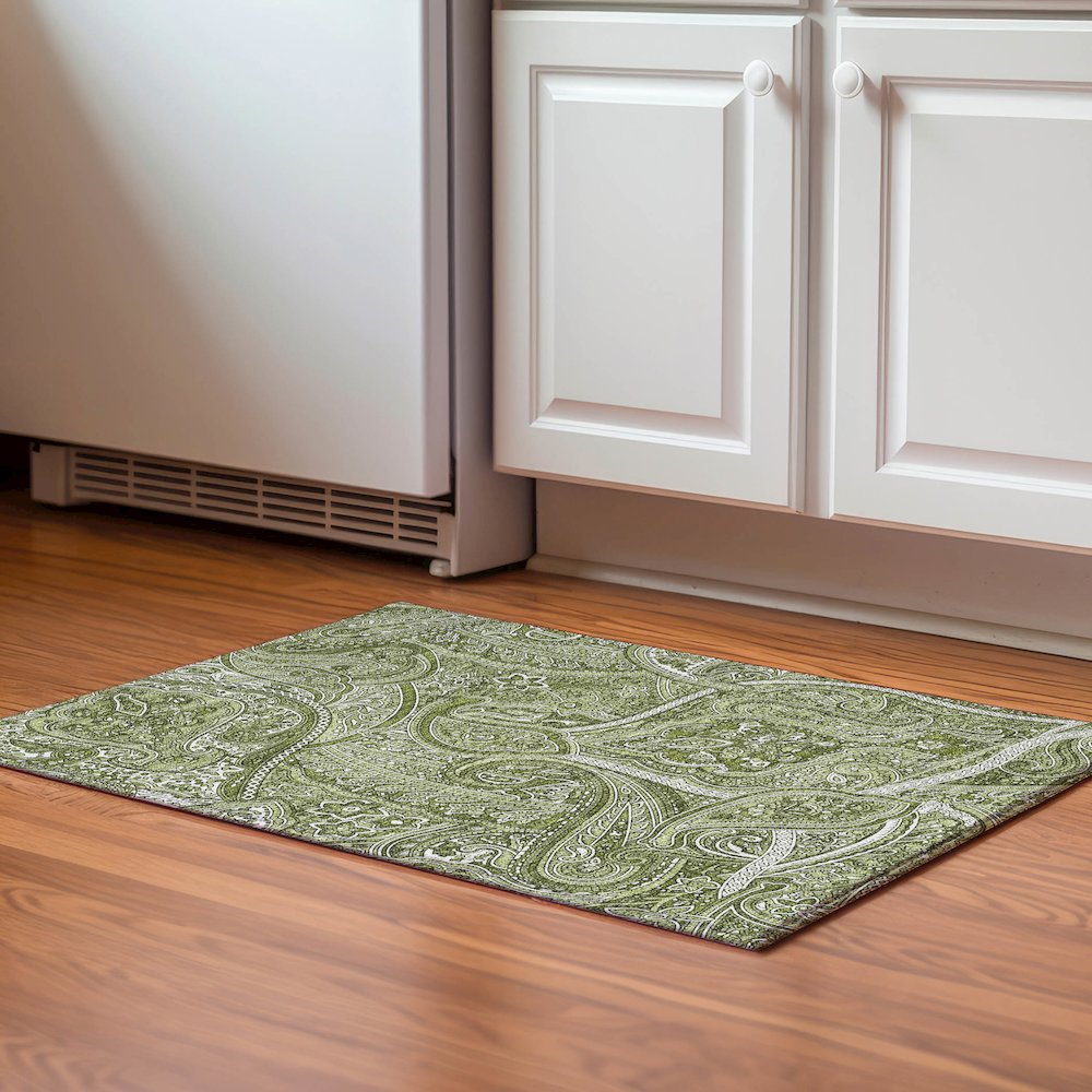 Premium Machine Washable Mayfield  Green 1'8" x 2'6" Rug. Picture 5