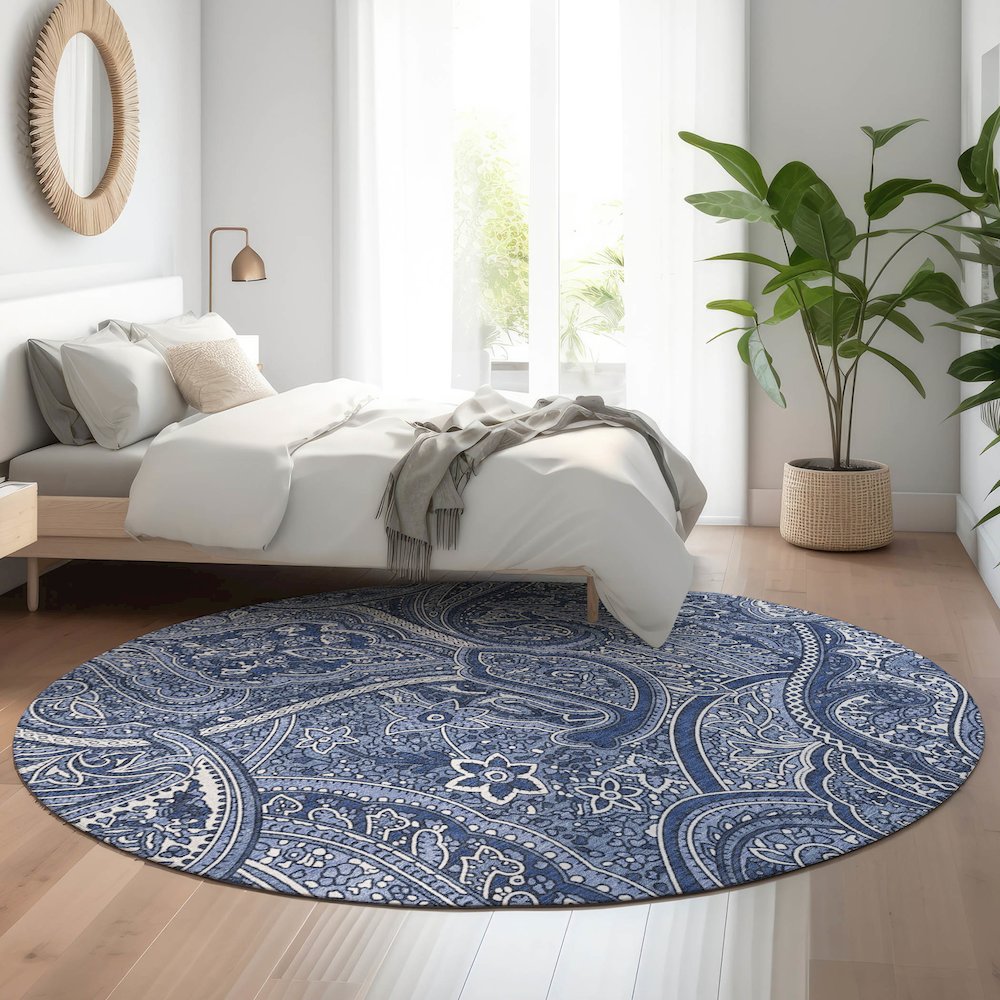 Premium Machine Washable Mayfield  Navy 8' x 8' Round Rug. Picture 5
