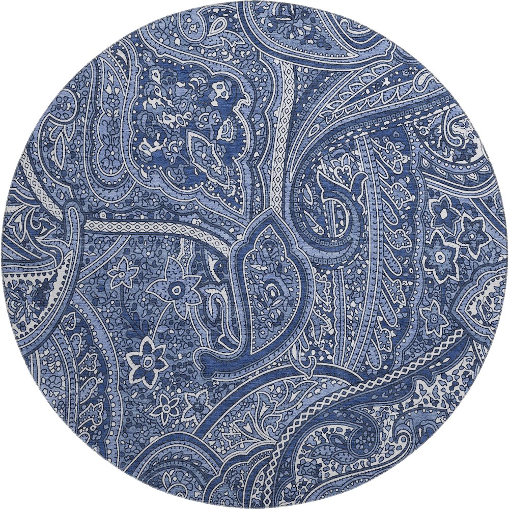 Premium Machine Washable Mayfield  Navy 8' x 8' Round Rug. Picture 1