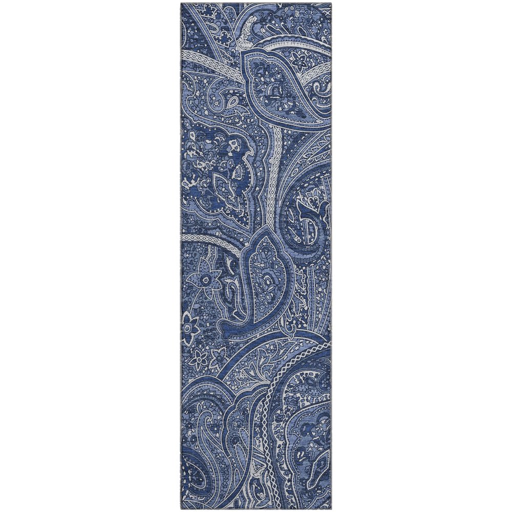 Premium Machine Washable Mayfield  Navy 2'3" x 7'6" Runner Rug. Picture 1
