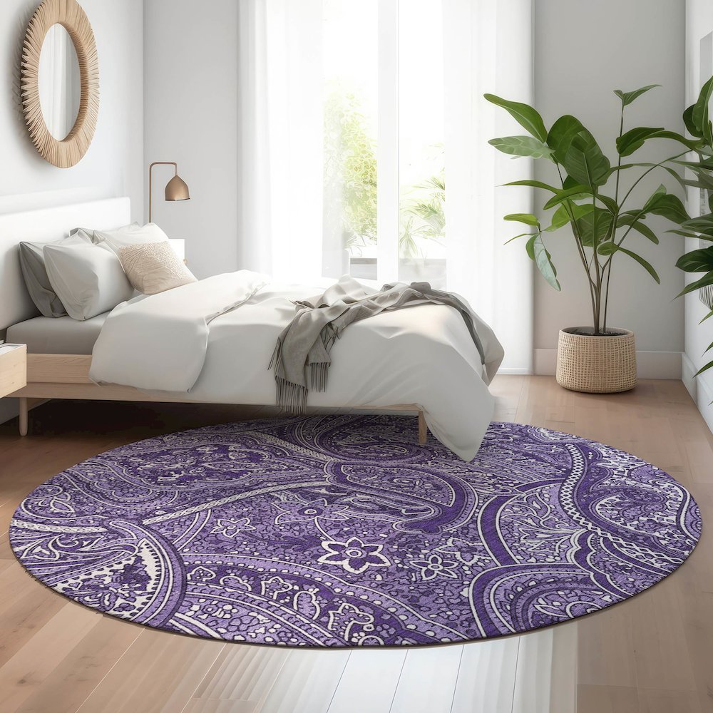 Premium Machine Washable Mayfield  Purple 8' x 8' Round Rug. Picture 5