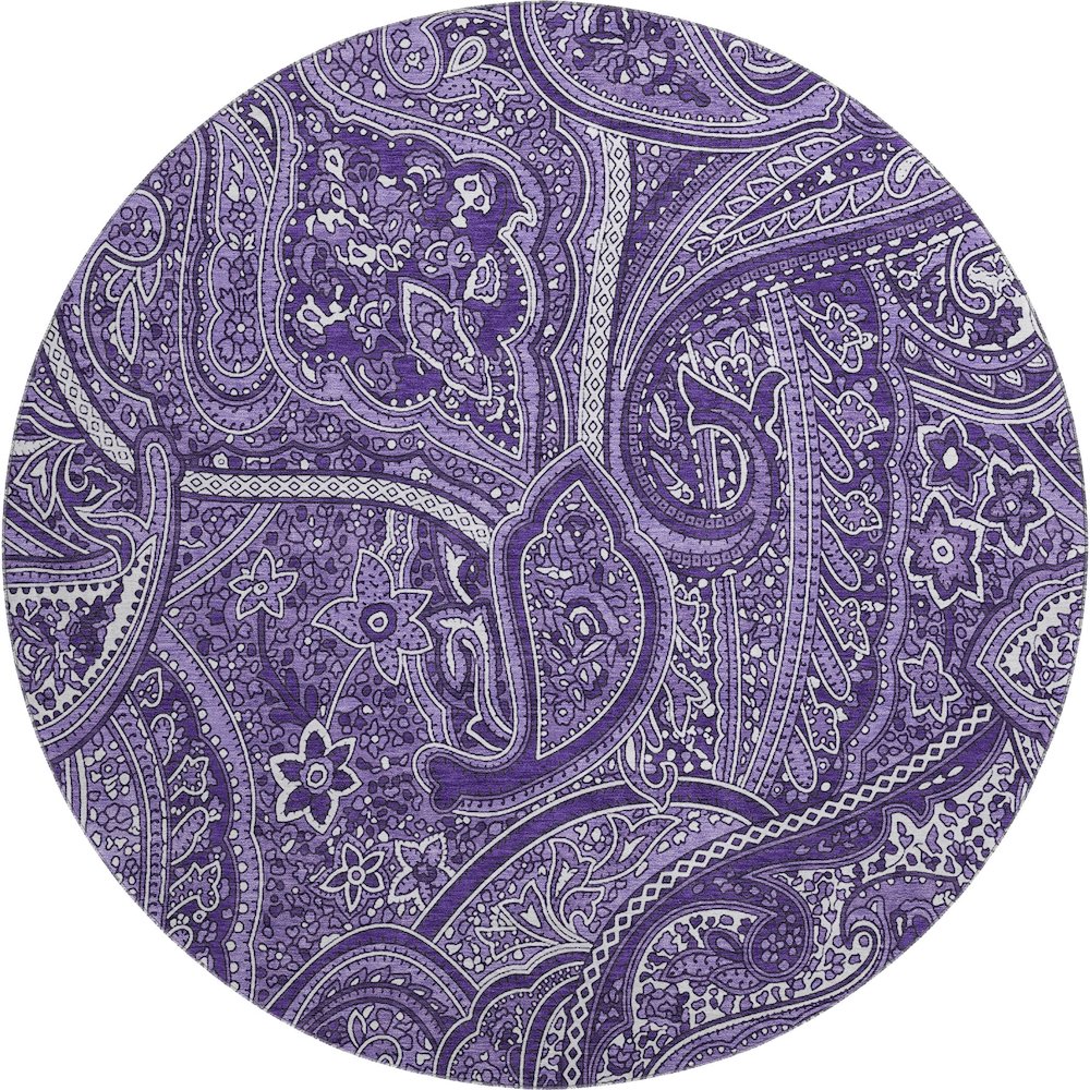 Premium Machine Washable Mayfield  Purple 8' x 8' Round Rug. Picture 1