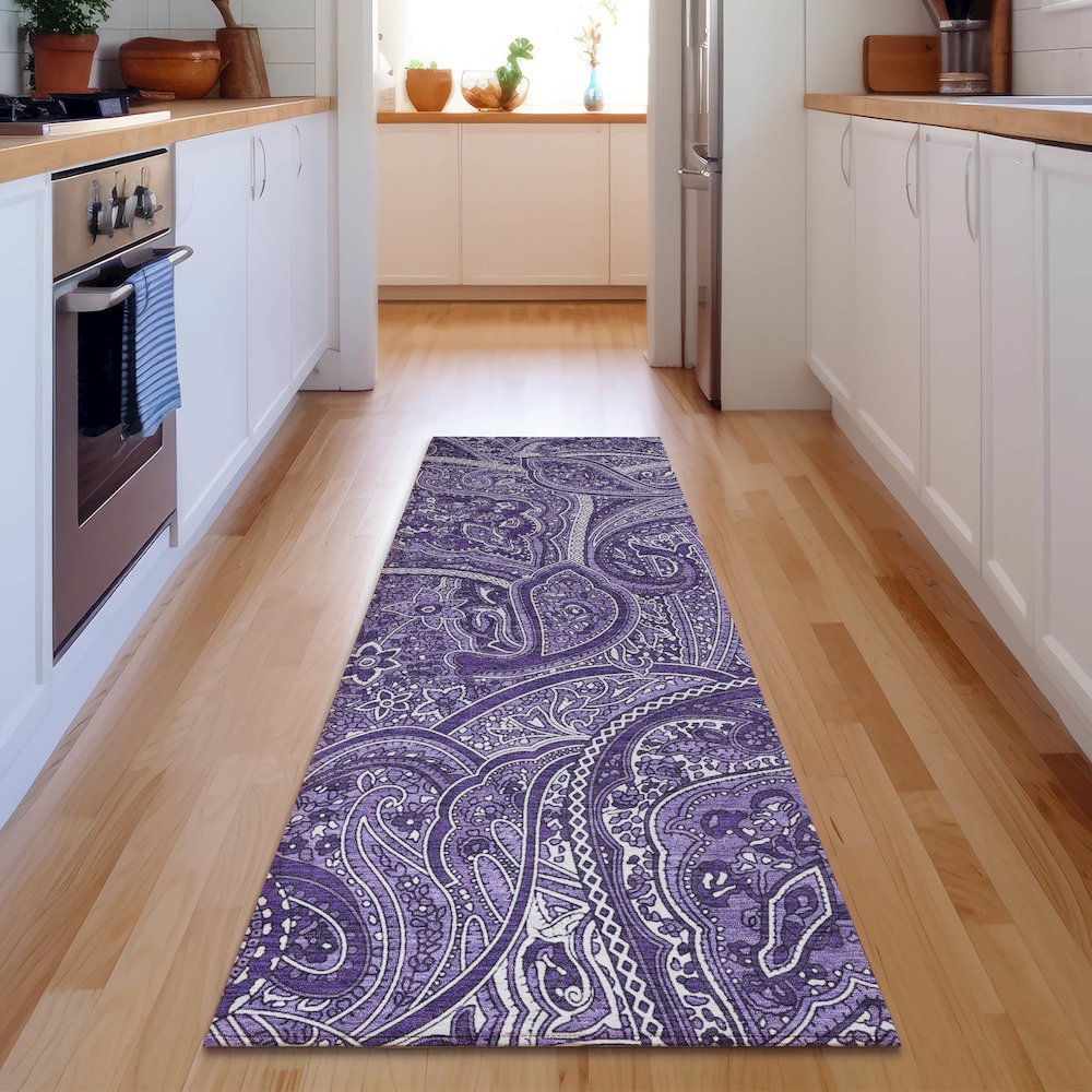Premium Machine Washable Mayfield  Purple 2'3" x 7'6" Runner Rug. Picture 5