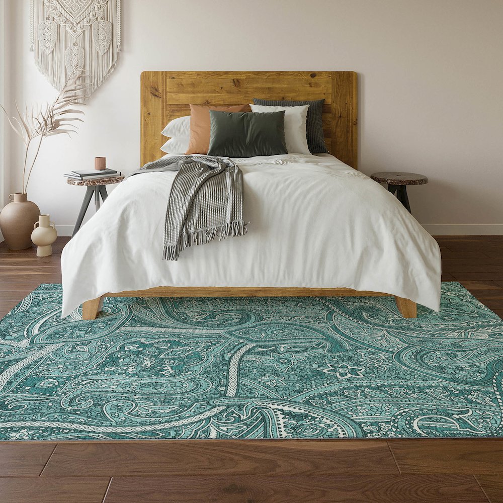 Premium Machine Washable Mayfield  Teal 2'6" x 3'10" Rug. Picture 6