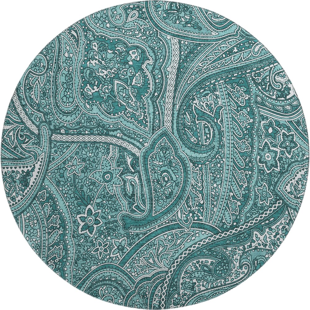 Premium Machine Washable Mayfield  Teal 8' x 8' Round Rug. Picture 1