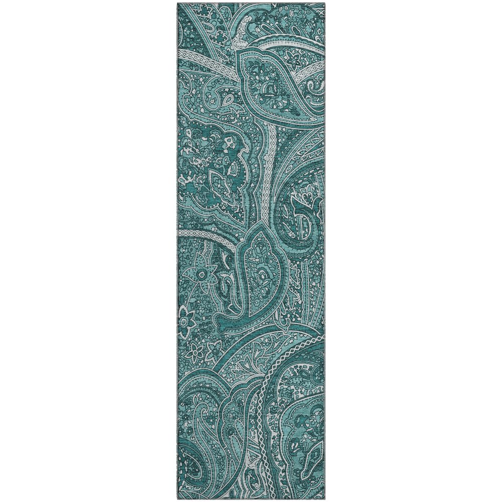 Premium Machine Washable Mayfield  Teal 2'3" x 7'6" Runner Rug. Picture 1